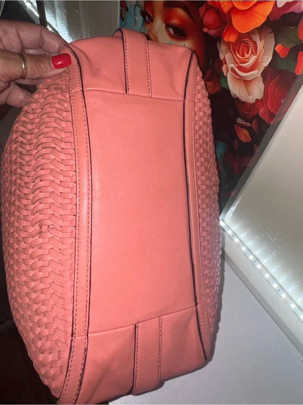 EUC Coach Coral Pink Woven Leather Hobo Shoulder Bag with Triple Entry - Picture 15 of 16